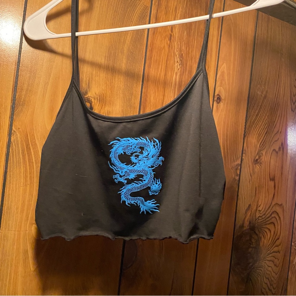 BLACK / BLUE DRAGON CROP TOP / BRA / TANK TOP